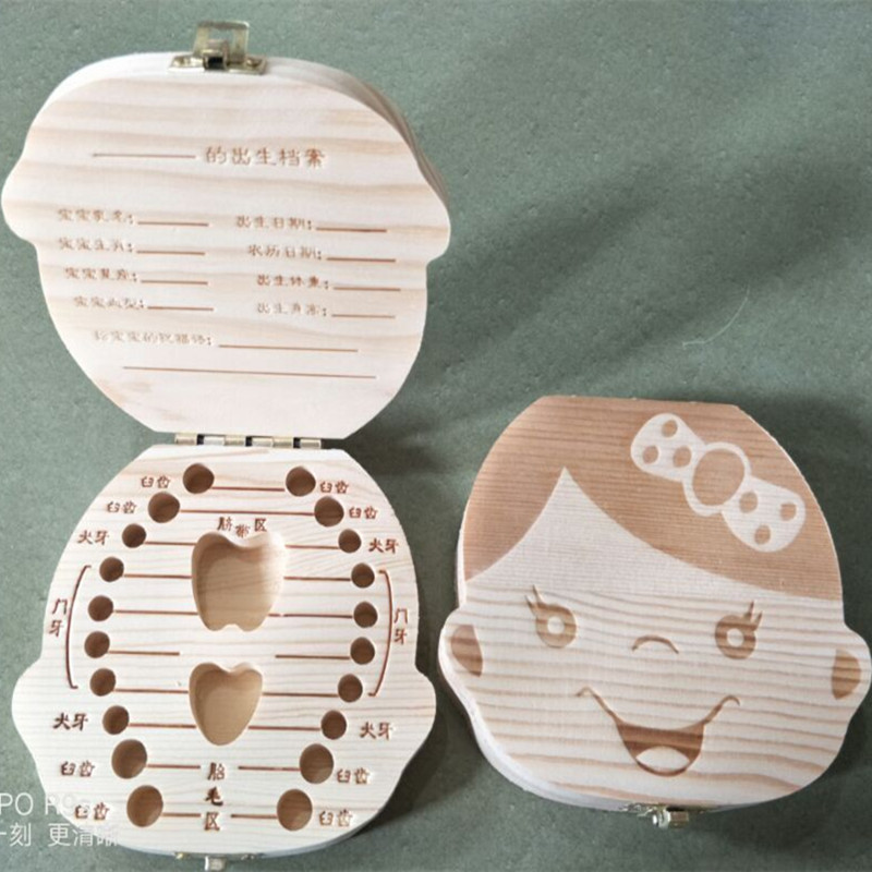 Wooden Male And Female Baby Deciduous Tooth Box Tooth Lanugo Umbilical Cord Collection Box Infant Deciduous Tooth Storage Box Souvenir Box