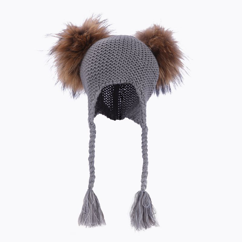Europeo y Americano DE LOS NIÑOS Lei Feng sombrero del bebé Twist trenza orejeras Otoño e Invierno Bola de piel de mapache sombrero de lana de punto