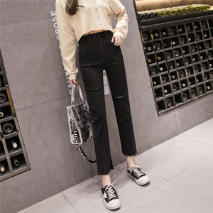 New ladies straight trousers Korean version high waist elastic