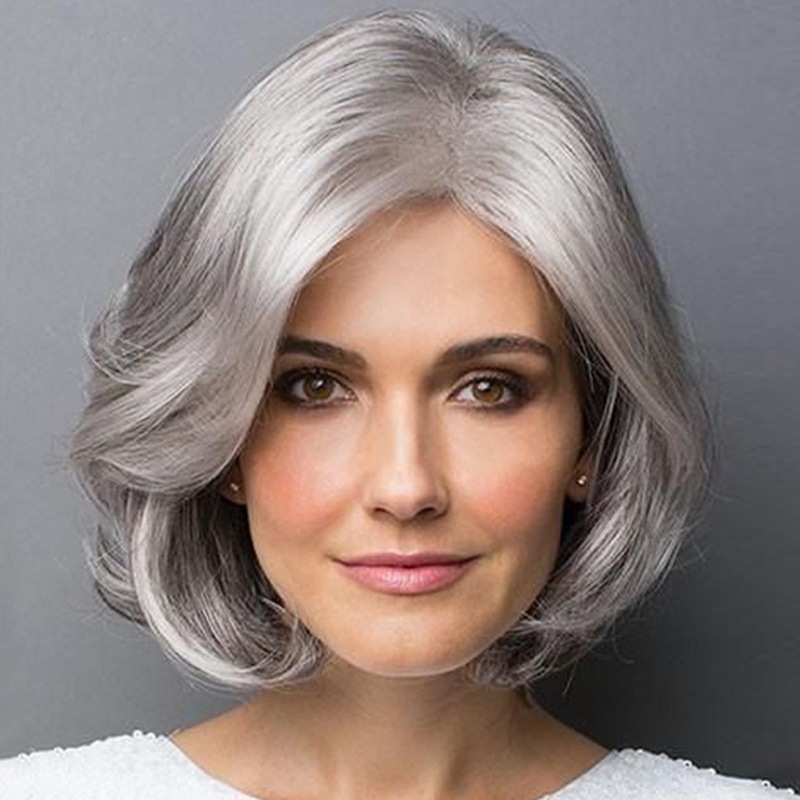 European And American Wigs In The Elderly Short Curls Silver Short
