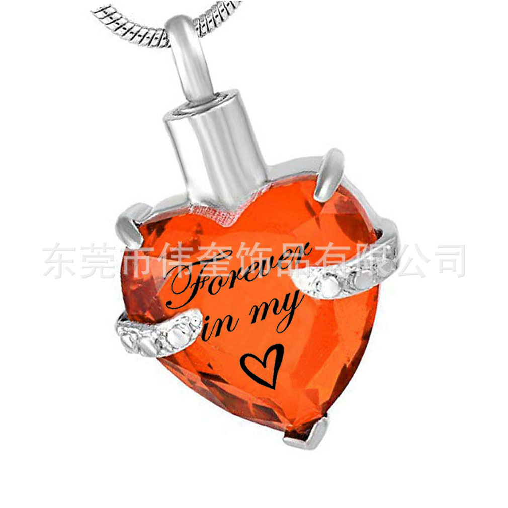 Amazon SUMINISTRO DE ACERO INOXIDABLE joyería cristal melocotón corazón 12 color cumpleaños piedra púrpura oscuro cinerario ataúd colgante collar