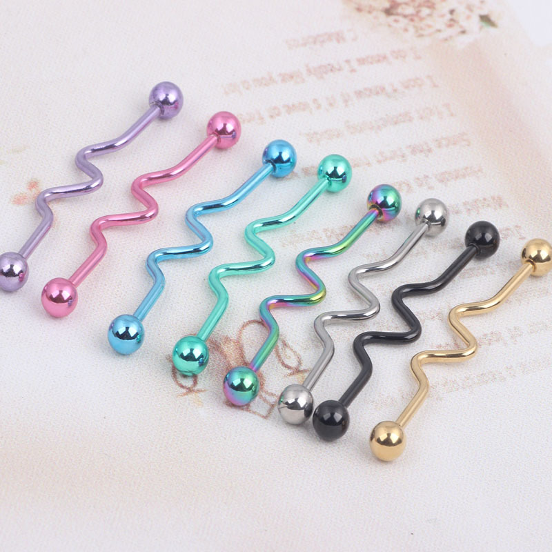 Stainless Steel Spiral Rod Tongue Barbell Set - Wave Shaped Nail - Rose Gold Tone detail image 9