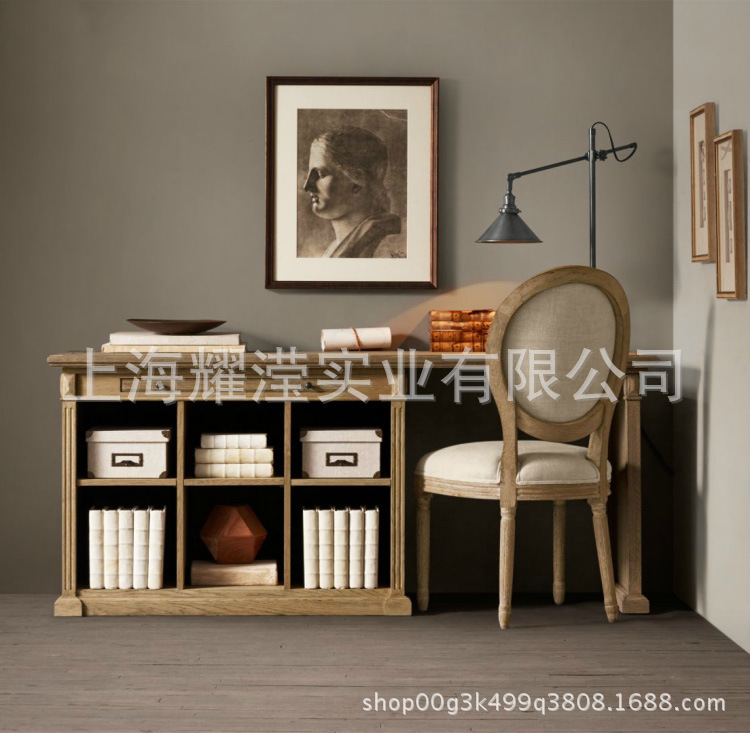 American-style solid wood desk custom furniture Oak Vintage distressed study desk with bookshelf bedroom children's writing desk