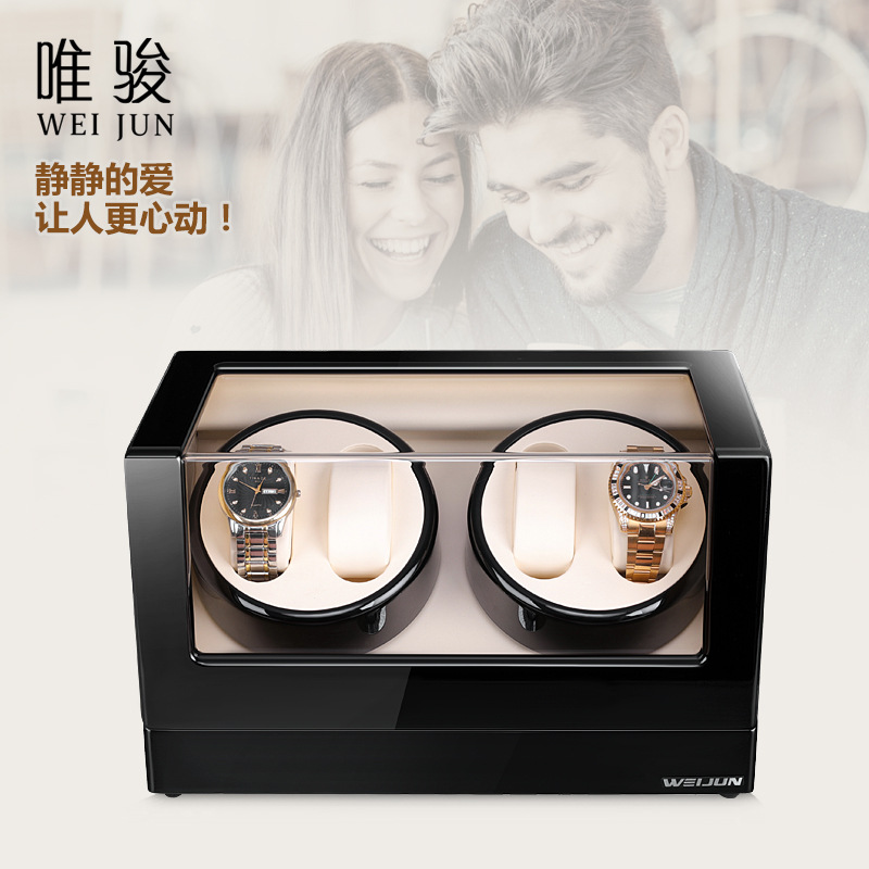 现货供应唯骏4表位高端摇表器上链精准木质手表盒马达盒|ru