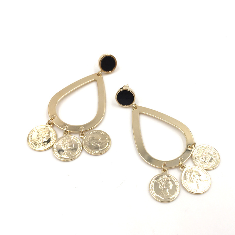歐美大牌錢幣耳環(huán) 防過敏電鍍真金耳墜 S925銀針高品質(zhì)耳飾耳環(huán)女