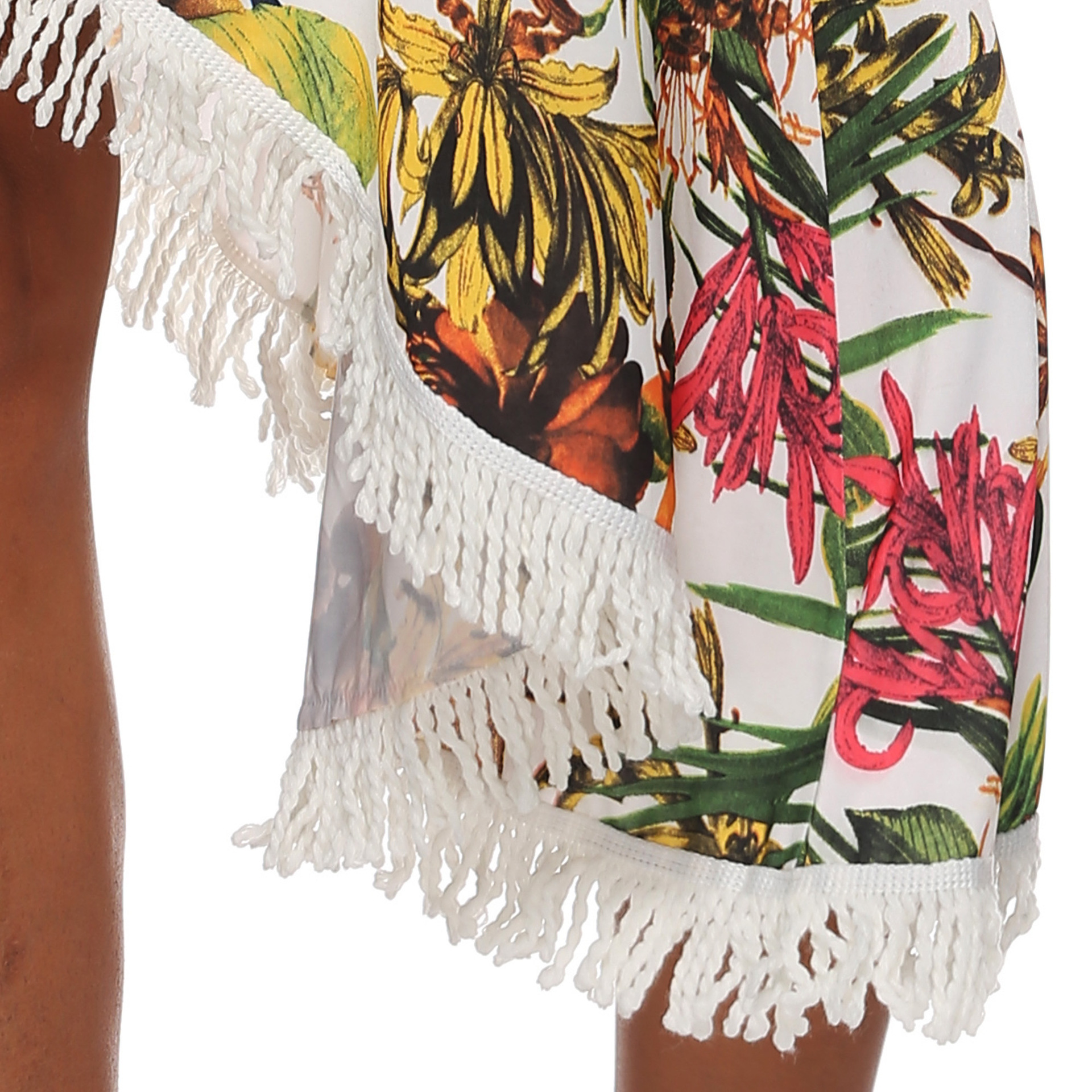 Floral Print Off Shoulder Maxi Dress Tassel Detail Irregular Hem Sun Protection Summer Casual Wear Wholesale