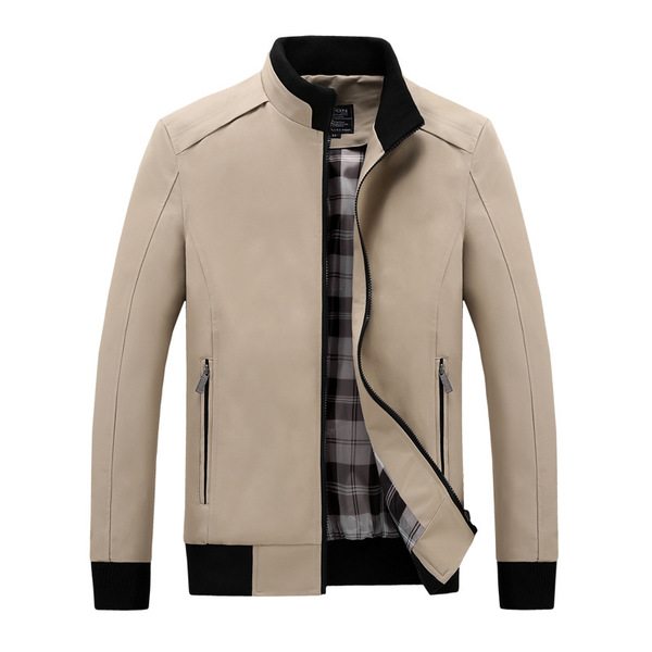 Spring and autumn thin men’s stand collar solid color wash coat casual cotton jacket for men