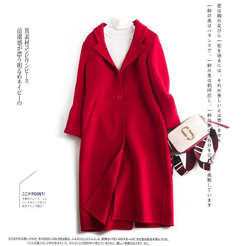 2018新款双面羊绒大衣女 韩版休闲中长款羊毛尼外套 服装工厂