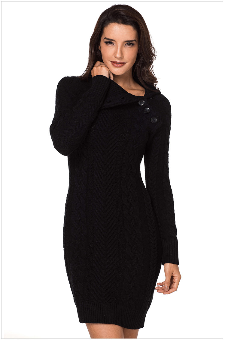 solid color lapel long-sleeved rib knit sweater dress nihaostyles wholesale clothing NSQSY85554