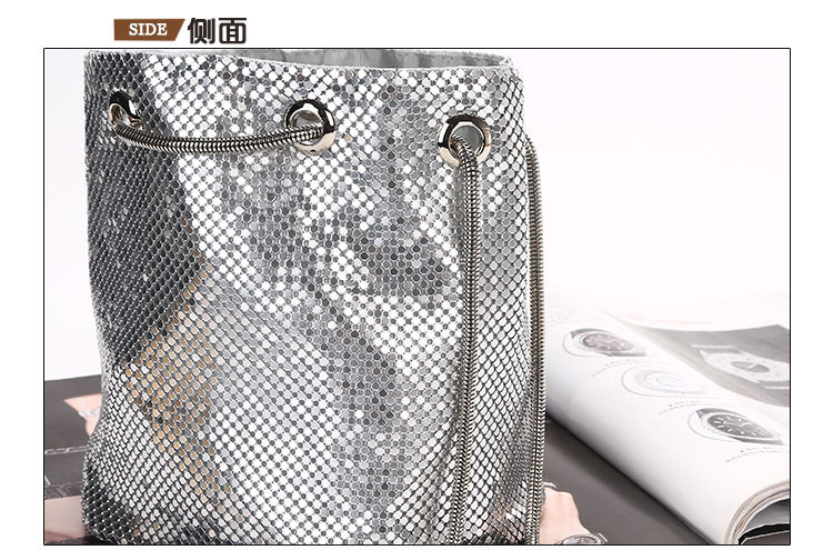 Creative Korean Fashion Sequin Pumping Bucket Bag Diamond Evening Bag Chain Shoulder Messenger Bag display picture 3