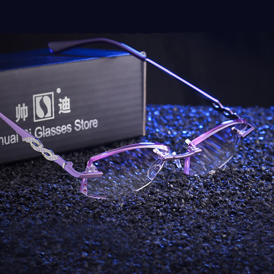 2018新款 帅迪品牌钻石切边高品质时尚女款 紫色无框老花镜眼镜|ru