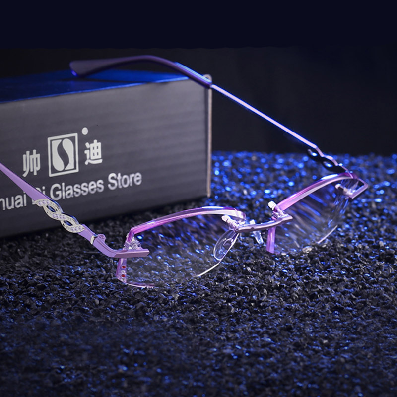 2018新款 帅迪品牌钻石切边高品质时尚女款 紫色无框老花镜眼镜|ru
