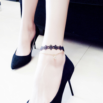 新款韓國飾品 蕾絲簡約時尚寶石吊墜腳鏈 義烏腳飾批發貨源 7198