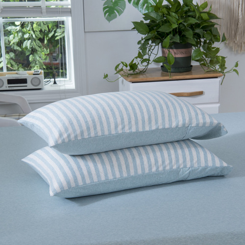 Unprinted pure cotton single pillowcase, Japanese knitted Tianzhu cotton pillowcase, simple cotton striped comfortable pillowcase, one pair