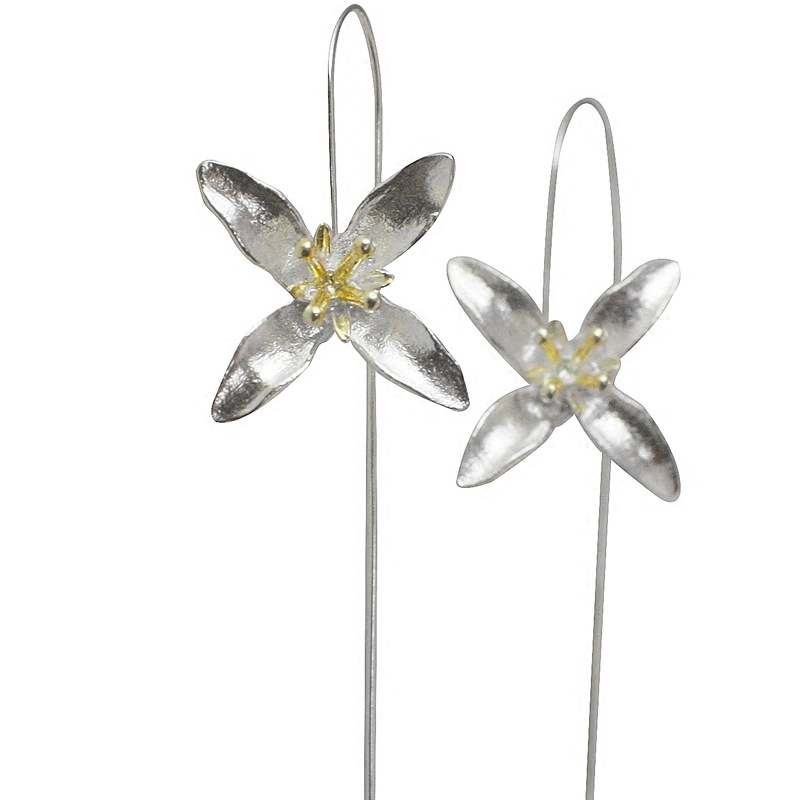 S925 pendientes de plata pendientes Tailandia artesanía moda elegante flor esterlina pendientes de plata al por mayor joyería de plata exagerada