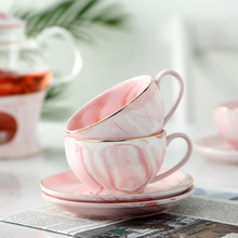 创意大理石陶瓷杯碟套装描金边咖啡英式下午花茶杯碟北欧商务礼品