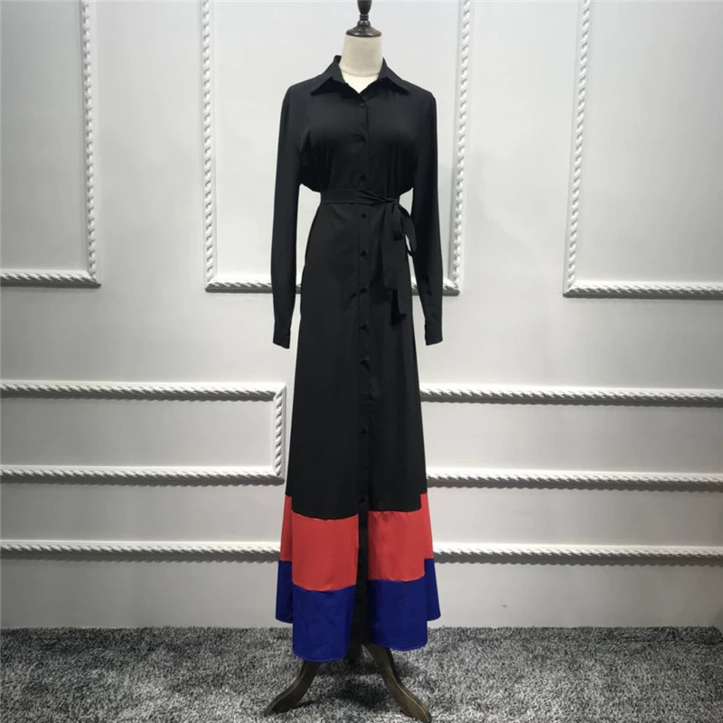 LR118 cross-border e-commerce Middle Eastern Turkish color-blocked cardigan robe light and loose splicing extra large size