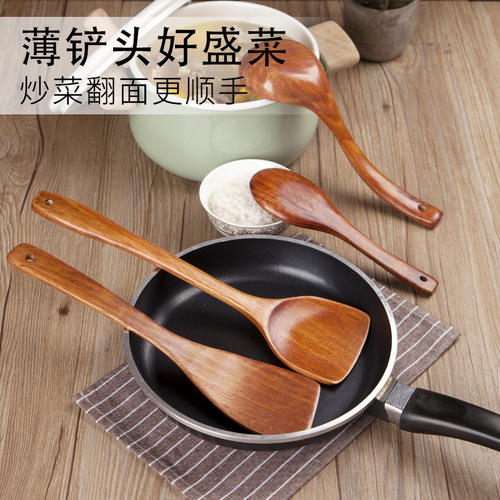 Wooden spatula for non-stick pots, rice spoon, wooden spatula, long-handled wooden spatula, stir-fry wooden spoon, household kitchen utensil set