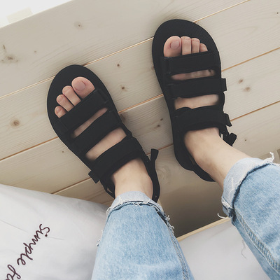 2019夏季個性韓版簡約百搭男士魔術貼涼鞋潮流時尚羅馬涼拖