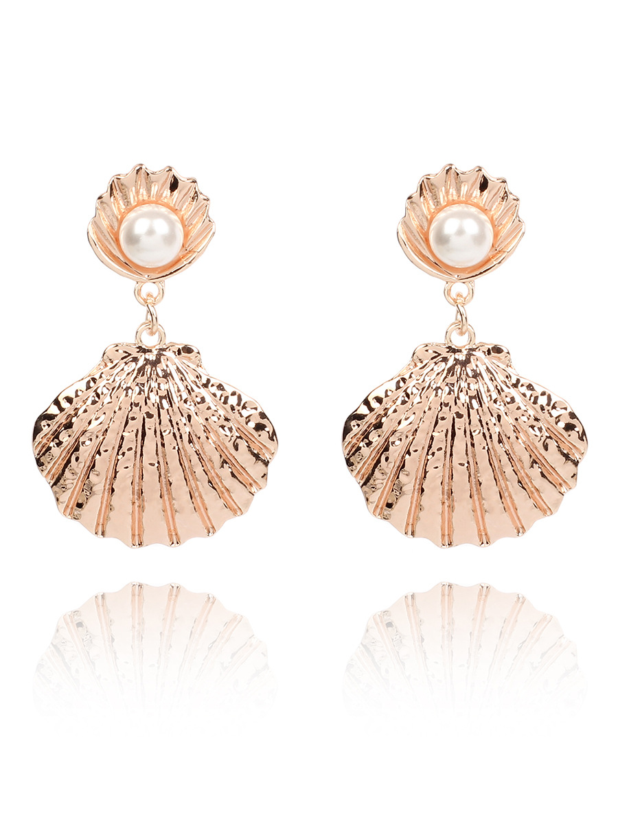 14g Weight No Inlaid Inlay Material Earrings Classification Copper Material Women'S Gender Rose Gold, Gold, Silver Color Hot-selling New Fashion Metal Gold-plated Shell Pearl Earrings For Women Wholesale 2