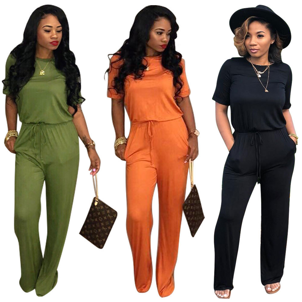 Ld8139 European and American women's clothes Amazon eBay hot selling loose bandage solid color Jumpsuit in two colors