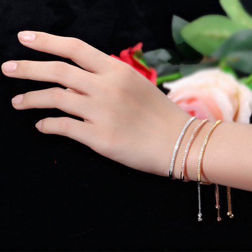 S0143 Profit Win Korean Style Creative Exquisite Handmade Jewelry Micro-set Zirconia Shiny Single Row Curved Bracelet Adjustable