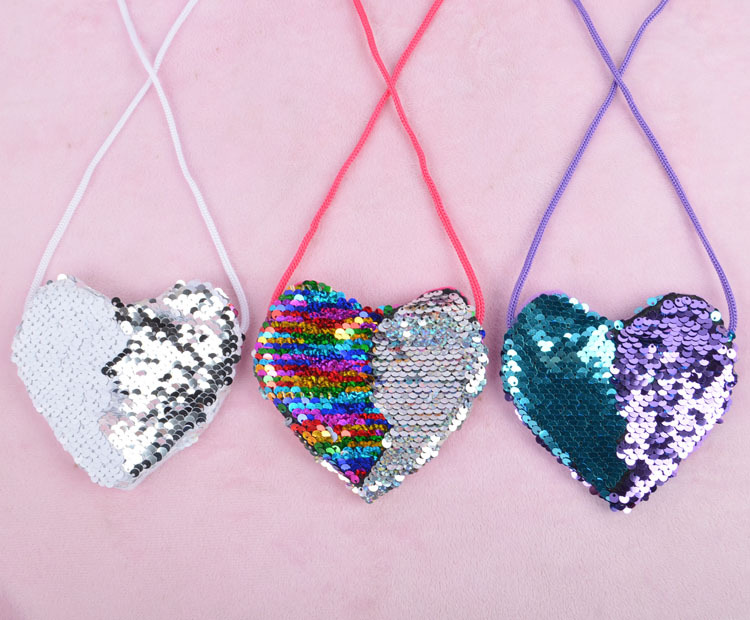 Coin Purse Bags Type Daily Occasion Women's Heart Shape Pu Leather Sequins Zipper Coin Purses