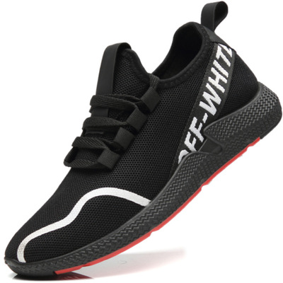 2021新款男士彩条轻便透气学生休闲跑步鞋飞织系带跑步鞋批发