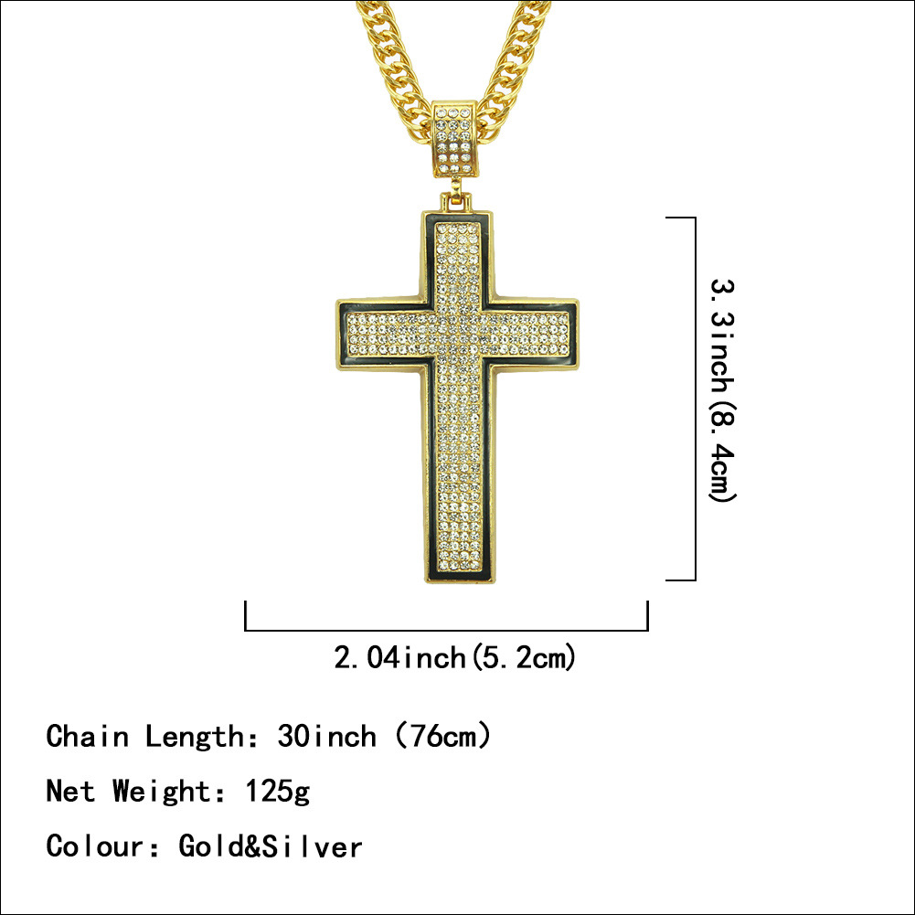 Fashion painting oil inlaid diamond cross alloy necklace