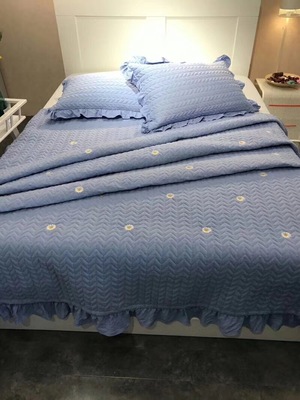 廠家直銷 純棉水洗棉床蓋三件套刺繡夾棉夏涼被子壹件代發批發
