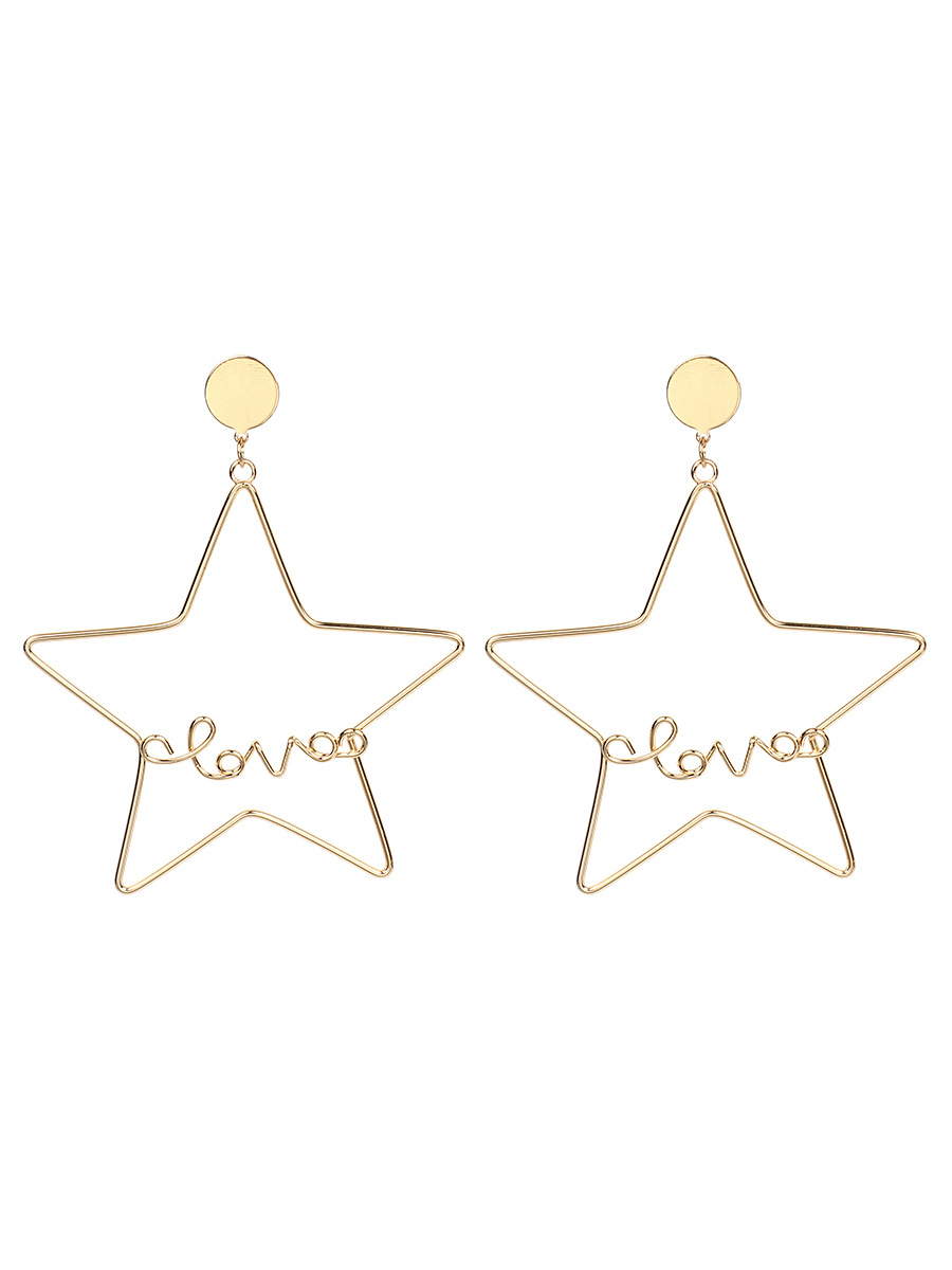 Love Hollow Five-pointed Star Trendy Exaggerated Long Earrings Fashion Korean Earrings For Women display picture 3
