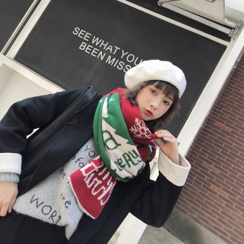 Paire de châles chauds en tricot d'hiver de Noël pour sœurs et étudiantes, écharpe douce, cadeau de Noël_voghion.com