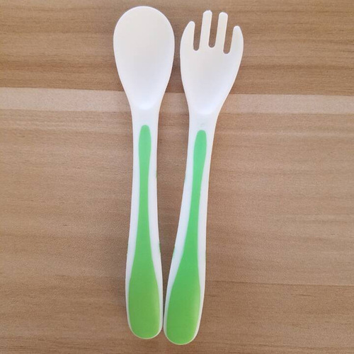 Foreign trade hot selling baby two-color fork and spoon tableware set children learn to eat baby practice spoon and fork