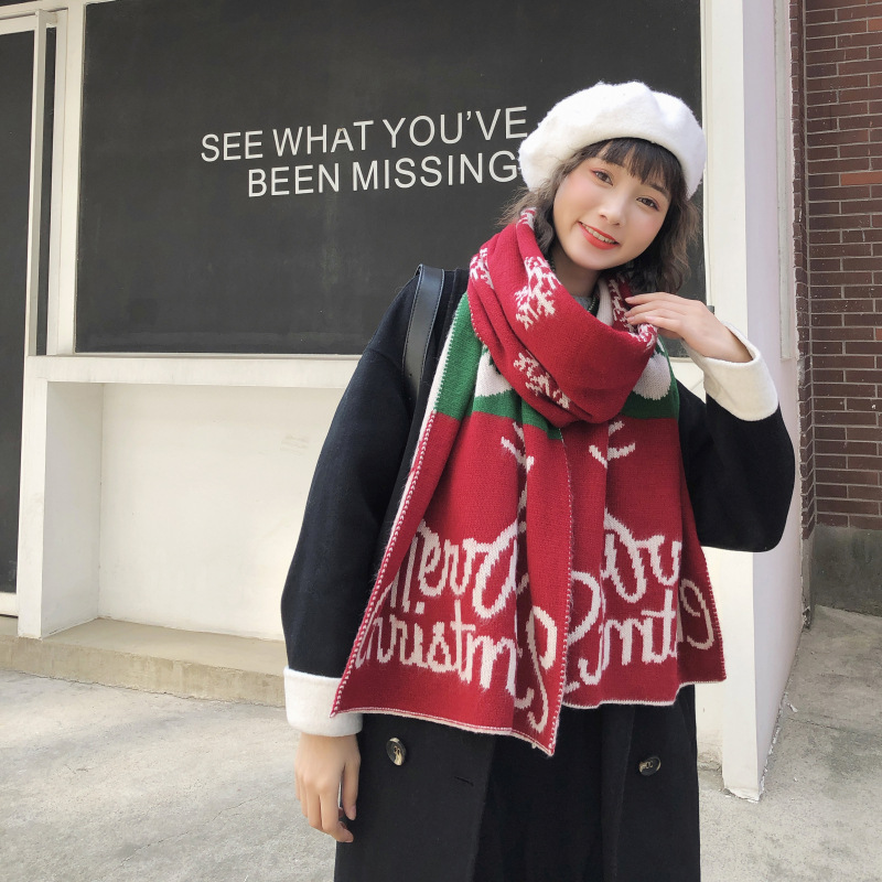 Paire de châles chauds en tricot d'hiver de Noël pour sœurs et étudiantes, écharpe douce, cadeau de Noël_voghion.com