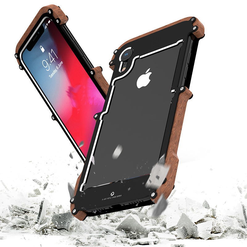 R-Just IRONWOOD Light Slim Timber Aluminum Metal Wood Bumper Case Cover for Apple iPhone XS Max & iPhone XR & iPhone XS