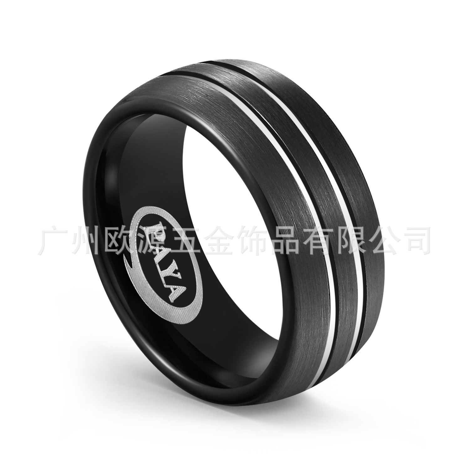 广州欧源工厂直销 黑色开本色槽 欧美情侣钨钢戒指 定制镭射