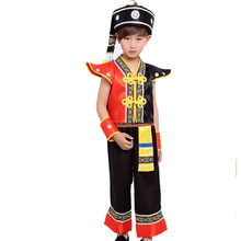 少数民族服装男佤族壮族表演服少儿彝族苗族演出服舞蹈服饰批发
