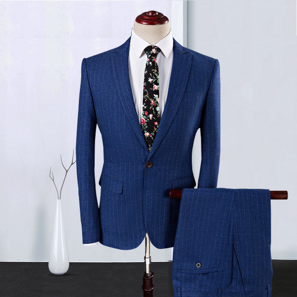 Suit suit men’s British stripe business casual slim groom wedding dress three piece set