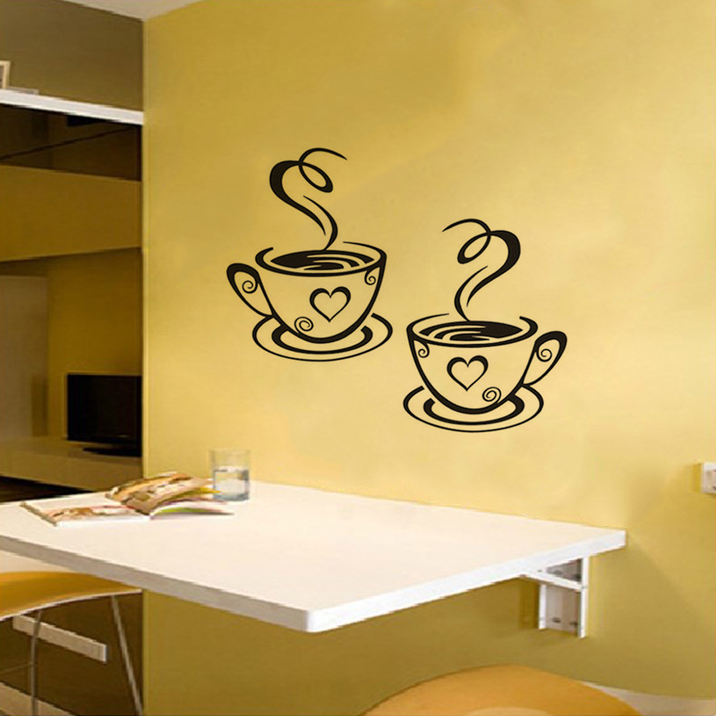 Un Par De Pegatinas De Pared Con Estampado De Tazas De Café display picture 6