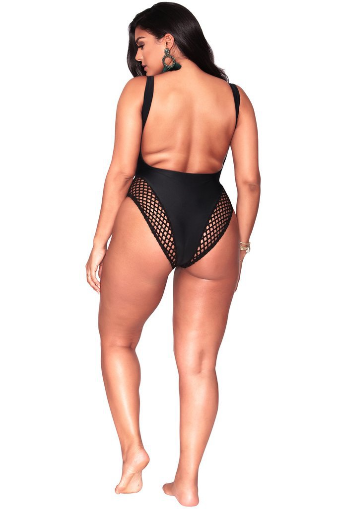 large size solid color mesh stitching one-piece swimsuit  NSHL42867