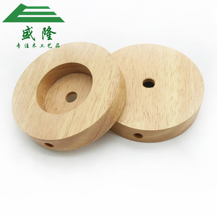 Round table lamp from natural wood