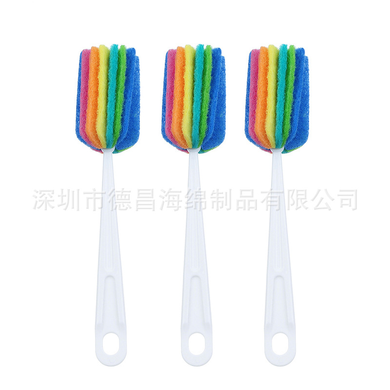 多功能去污除垢海绵清洁刷 花瓣型长柄杯刷 刷杯子海绵刷