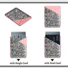 MUXMA 彩色亮片皮口袋插卡迷你手机壳3M胶信用卡手机背贴卡包卡套