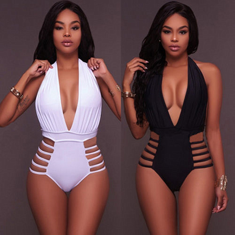  solid color one-piece hollow open back bikini NSHL2668