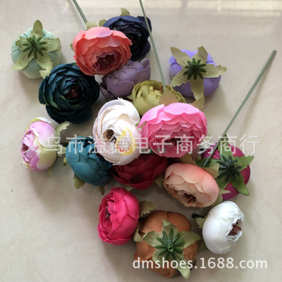 新款复古双色玫瑰花苞 义乌仿真花朵厂家 婚庆装饰花茶花苞手工花|ms
