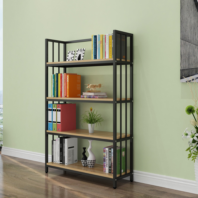 定制钢木书架落地置物架简易书柜客厅简约现代储物架铁艺多层货架|ms