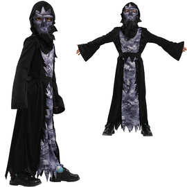 万圣节儿童服装 男B-0211恐怖骷髏恶魔套装演出服cos吸血鬼鬼衣