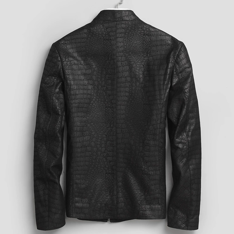 Jacket for leisure, genuine leather, crocodile print