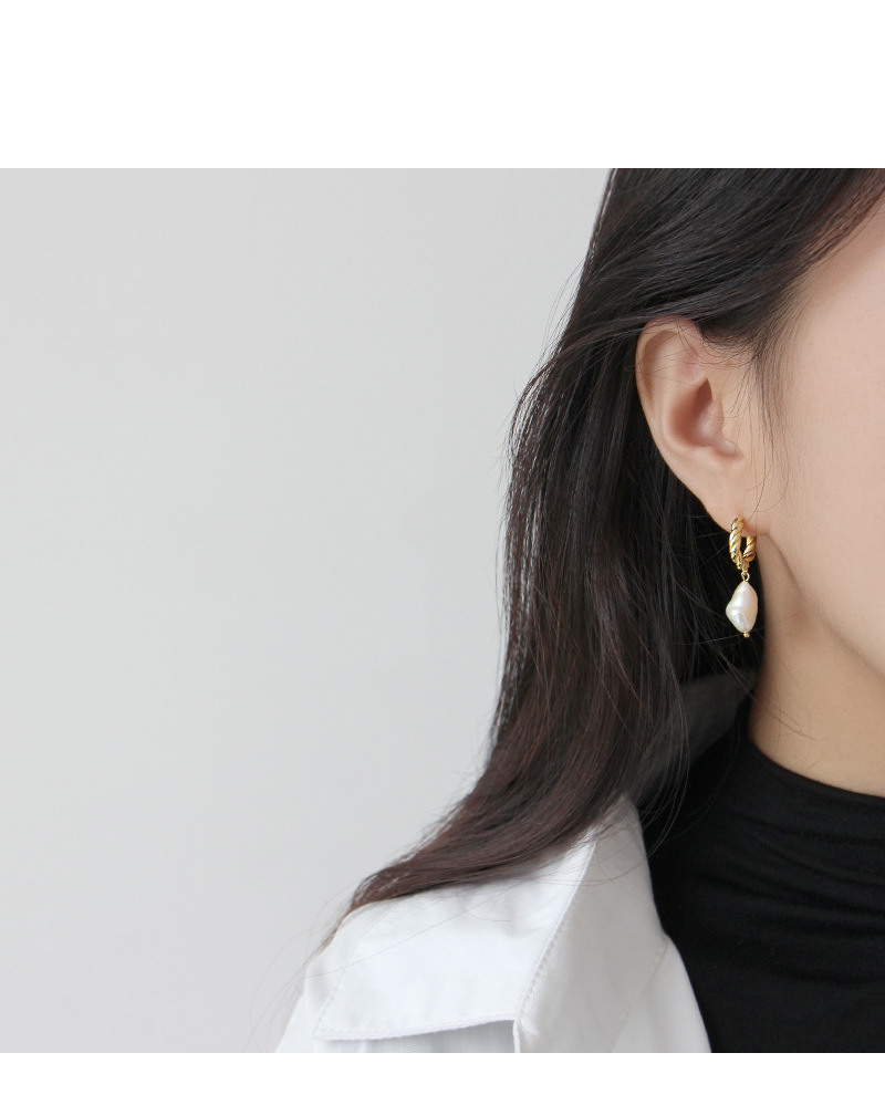 925 Sterling Silver Material Et297 Korean Style S925 Sterling Silver Stud Earrings Baroque Pearl Twist Ring Female Stud Earrings Eardrops Silver Earrings