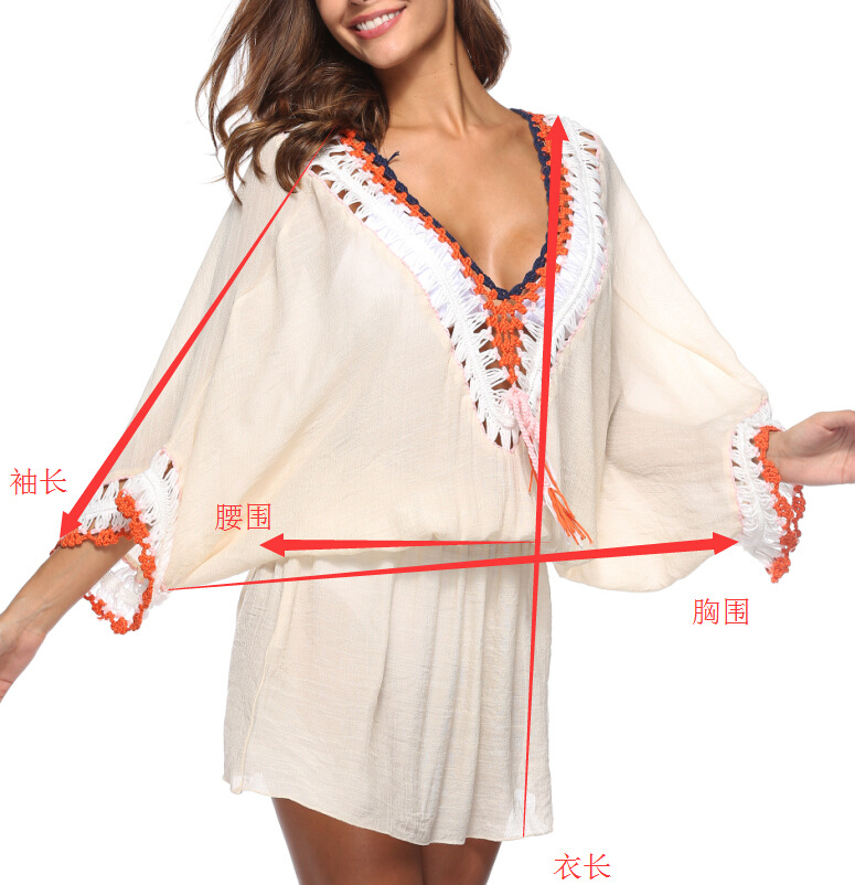 Hand Crocheted Beach Dress V Neck Batwing Sleeves Irregular Hem Sun Protection Cover Up Wholesale Available